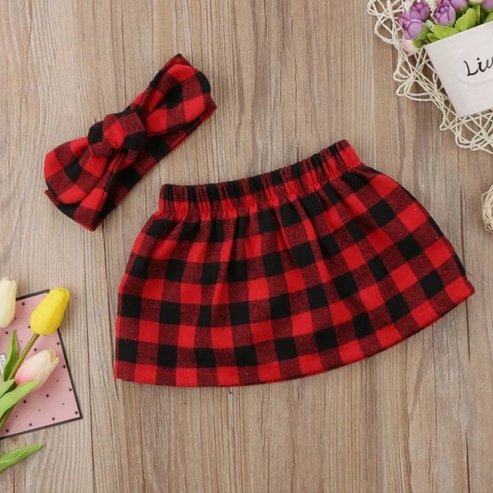 Buffalo Plaid Skirt Set ☆Including Matching Headband ☆